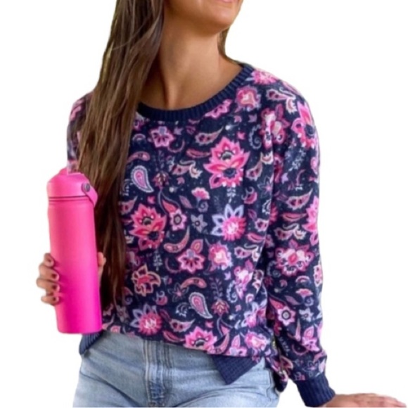 Simply Southern Sweaters - 🐆3/$15 Simply Southern Women's Pink Navy Blue Paisley Long Sleeve Sweater